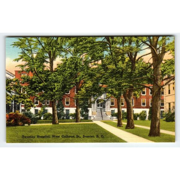 Vintage Sumter SC Tuomey Hospital West Calhoun Street Postcard Linen - Picture 1 of 2